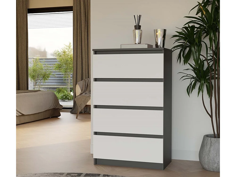 Commode Solide à 4 Tiroirs Anthracite Blanc 70cm de Large