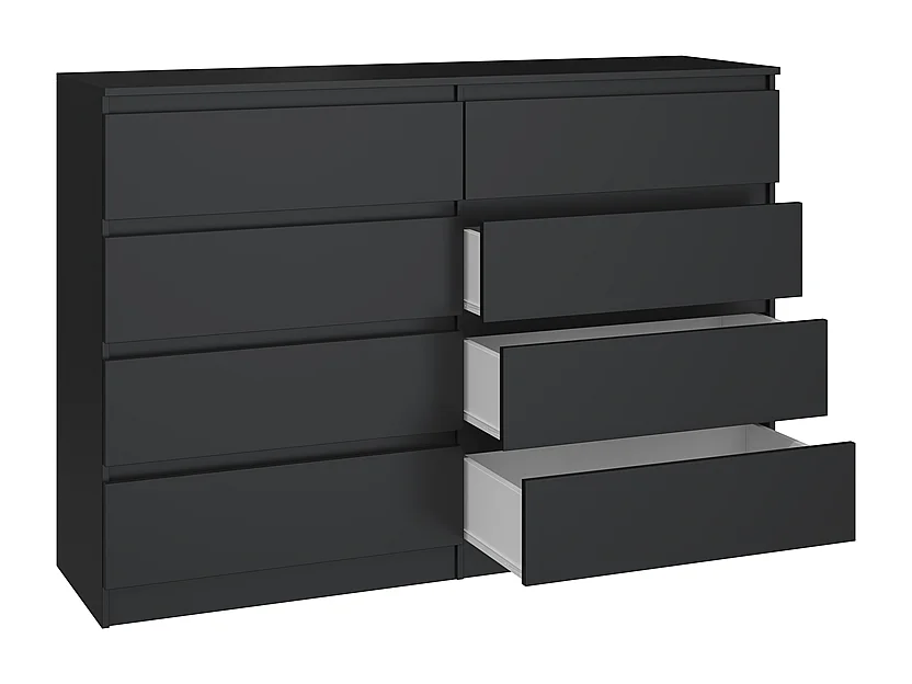 Commode noire à 8 tiroirs de 140 cm pour l'organisation - Panneaux de bois