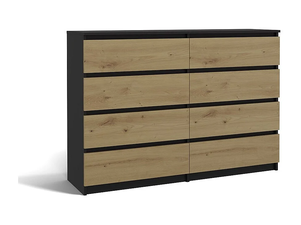 Commode Maxy-shop Anthracite Chêne à 8 Tiroirs - 138x40x75cm