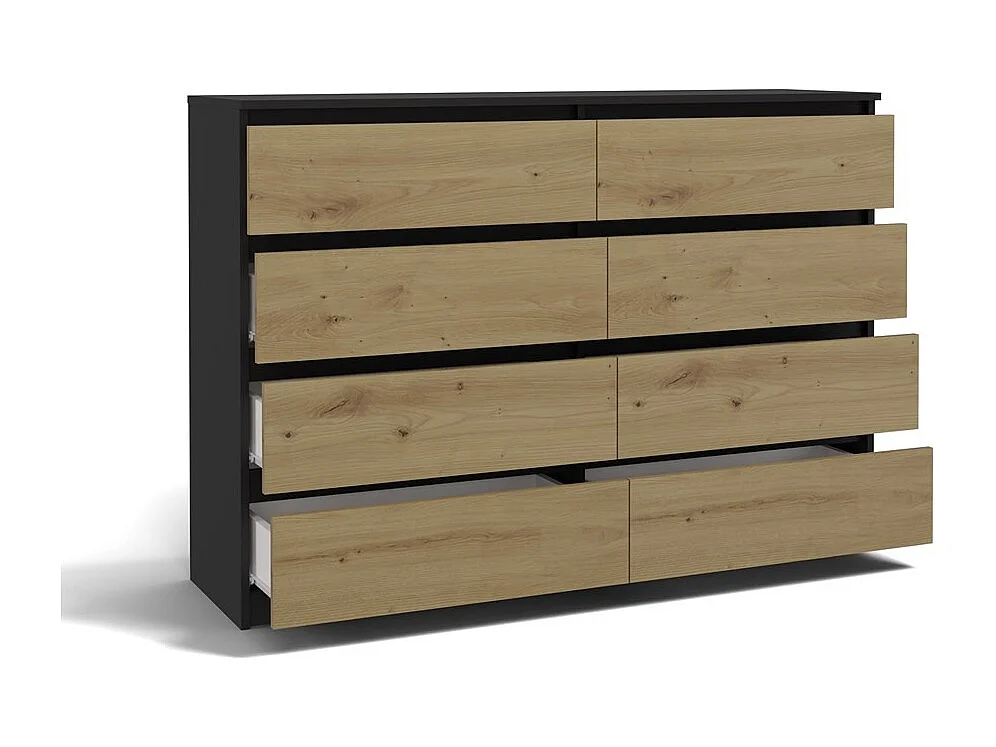 Commode Maxy-shop Anthracite Chêne à 8 Tiroirs - 138x40x75cm