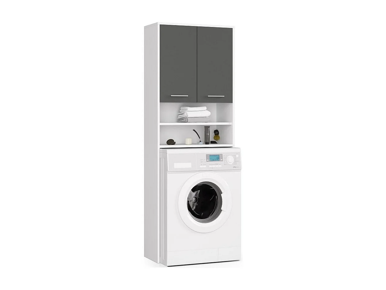 Armoire de machine à laver compacte blanche et anthracite avec porte courte - 64x30x180cm