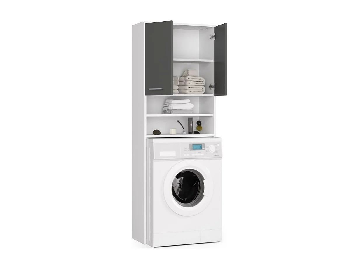 Armoire de machine à laver compacte blanche et anthracite avec porte courte - 64x30x180cm
