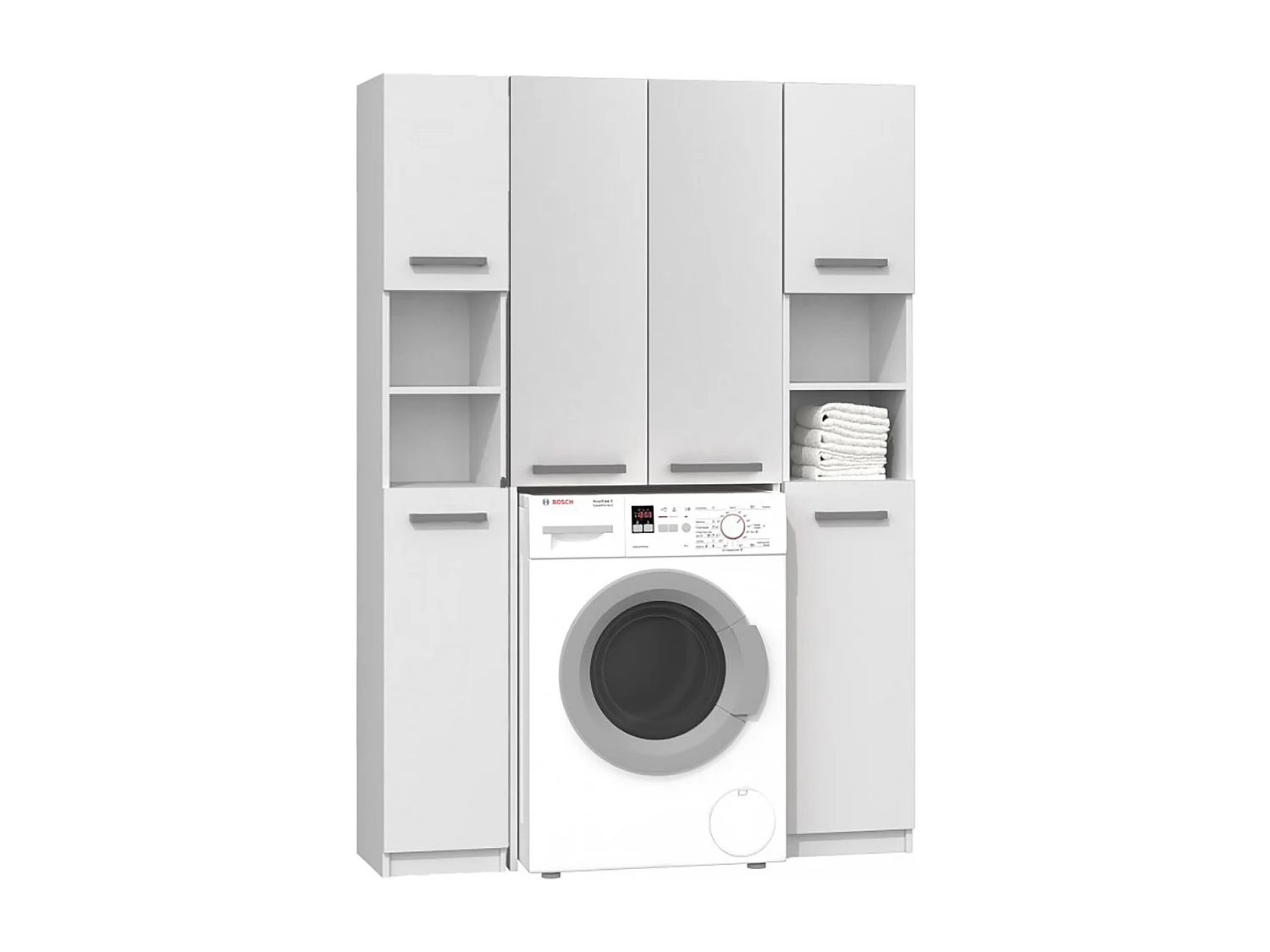 Armoire de Machine à Laver Blanche avec 2 Armoires Colonne & Porte Longue