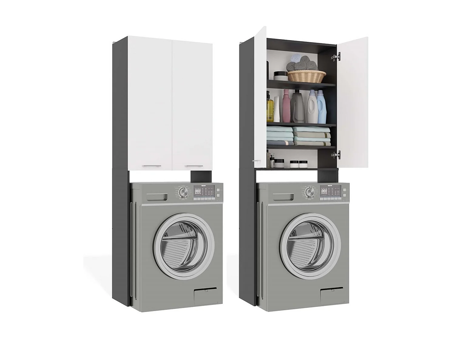 Armoire de Machine à Laver Anthracite Blanc DD - 64x30x180cm avec Étagères Ajustables et Options de Porte