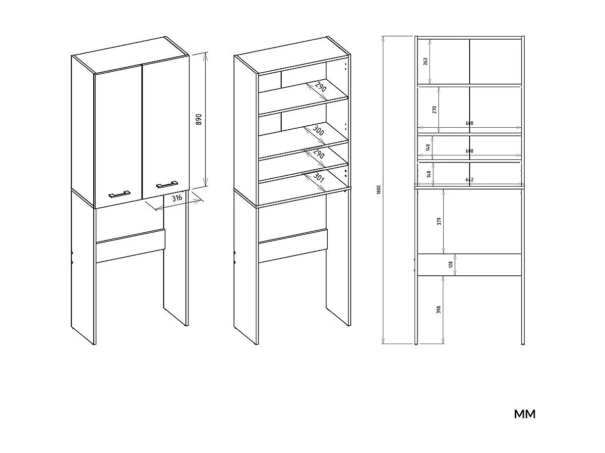 Armoire de Machine à Laver Anthracite Blanc DD - 64x30x180cm avec Étagères Ajustables et Options de Porte