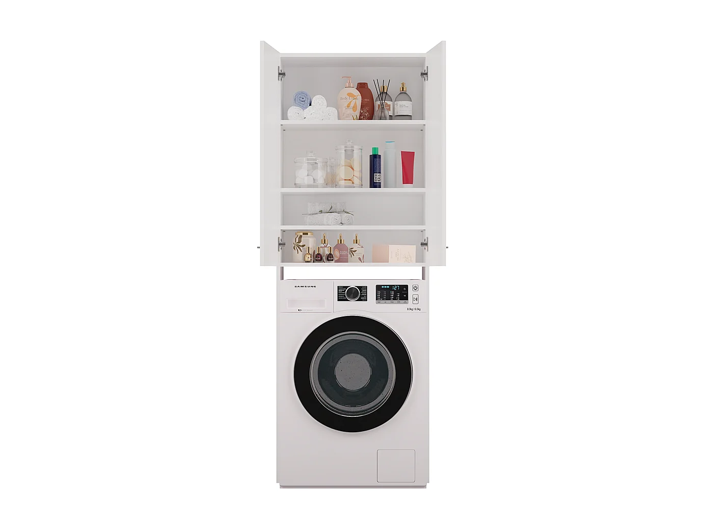Armoire de Machine à Laver Blanche avec Porte Longue - 64x30x180cm