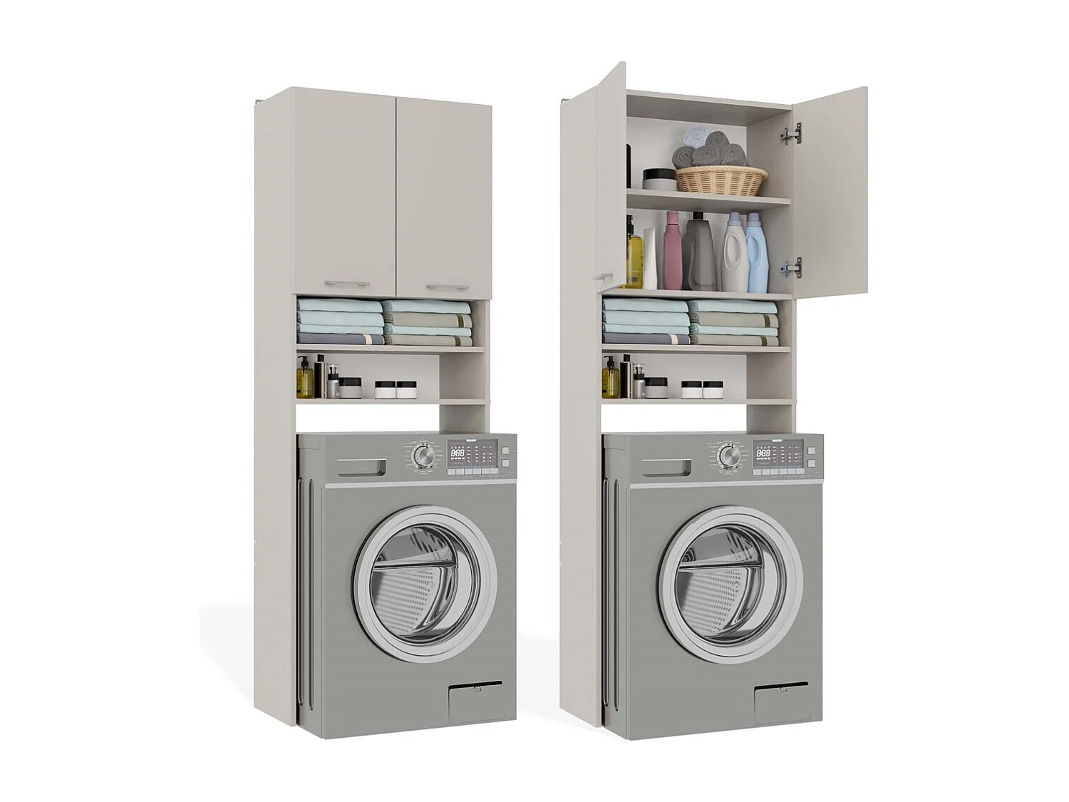 Armoire de Machine à Laver Crème DK - 64x30x180cm avec Étagères Ajustables et Options de Portes