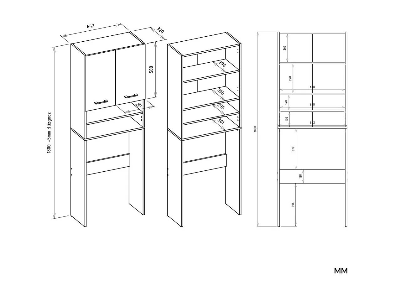 Armoire de Machine à Laver Crème DK - 64x30x180cm avec Étagères Ajustables et Options de Portes