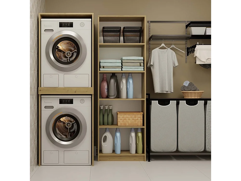 Armoire empilable pour lave-linge et sèche-linge en chêne clair - 64x64x180cm
