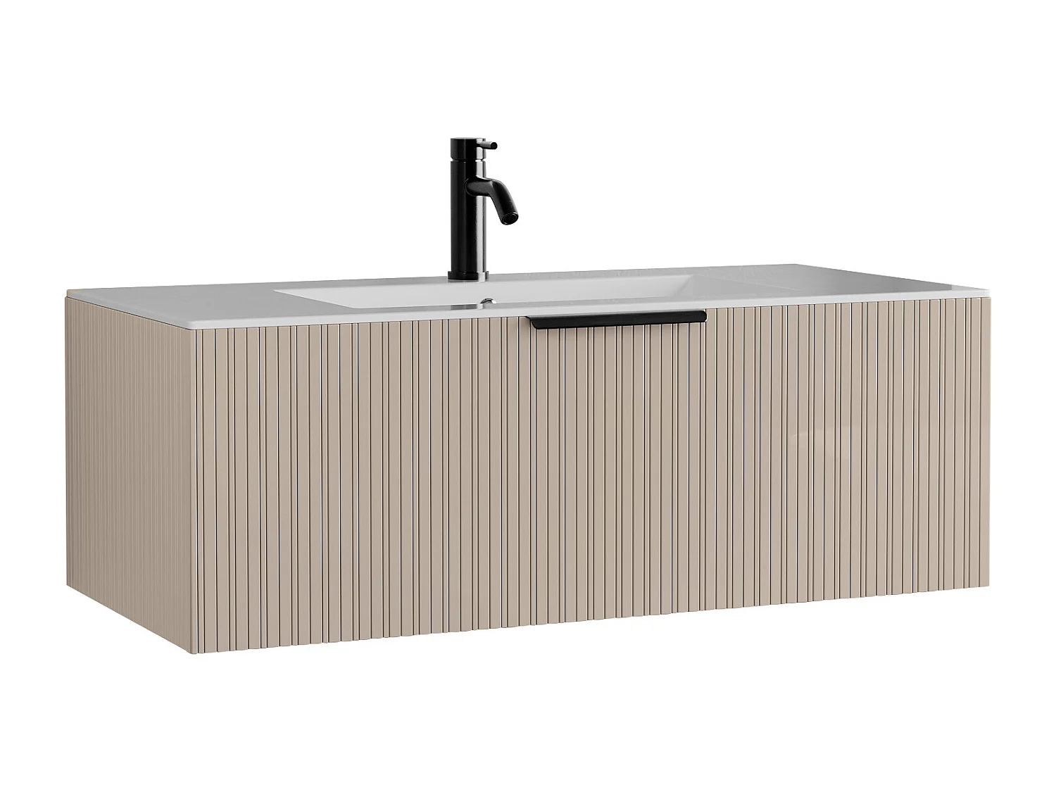 Meuble de salle de bain suspendu strié avec vasque à encastrer et robinet - Coloris beige - 100 cm - PALIRO