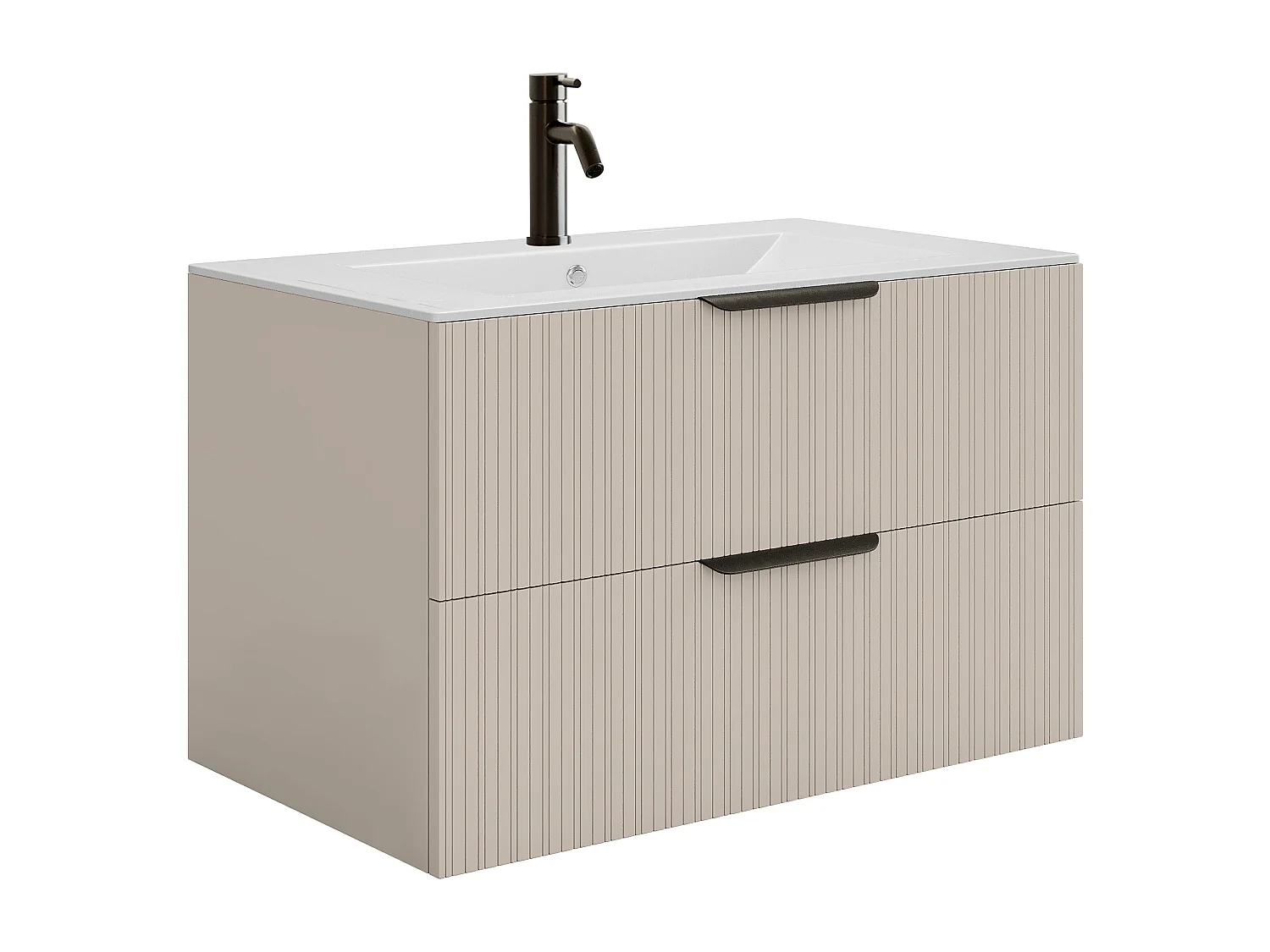 Mobile bagno sospeso con scanalature con lavabo ad incasso e rubinetto - Beige - 80 cm - DALIKO