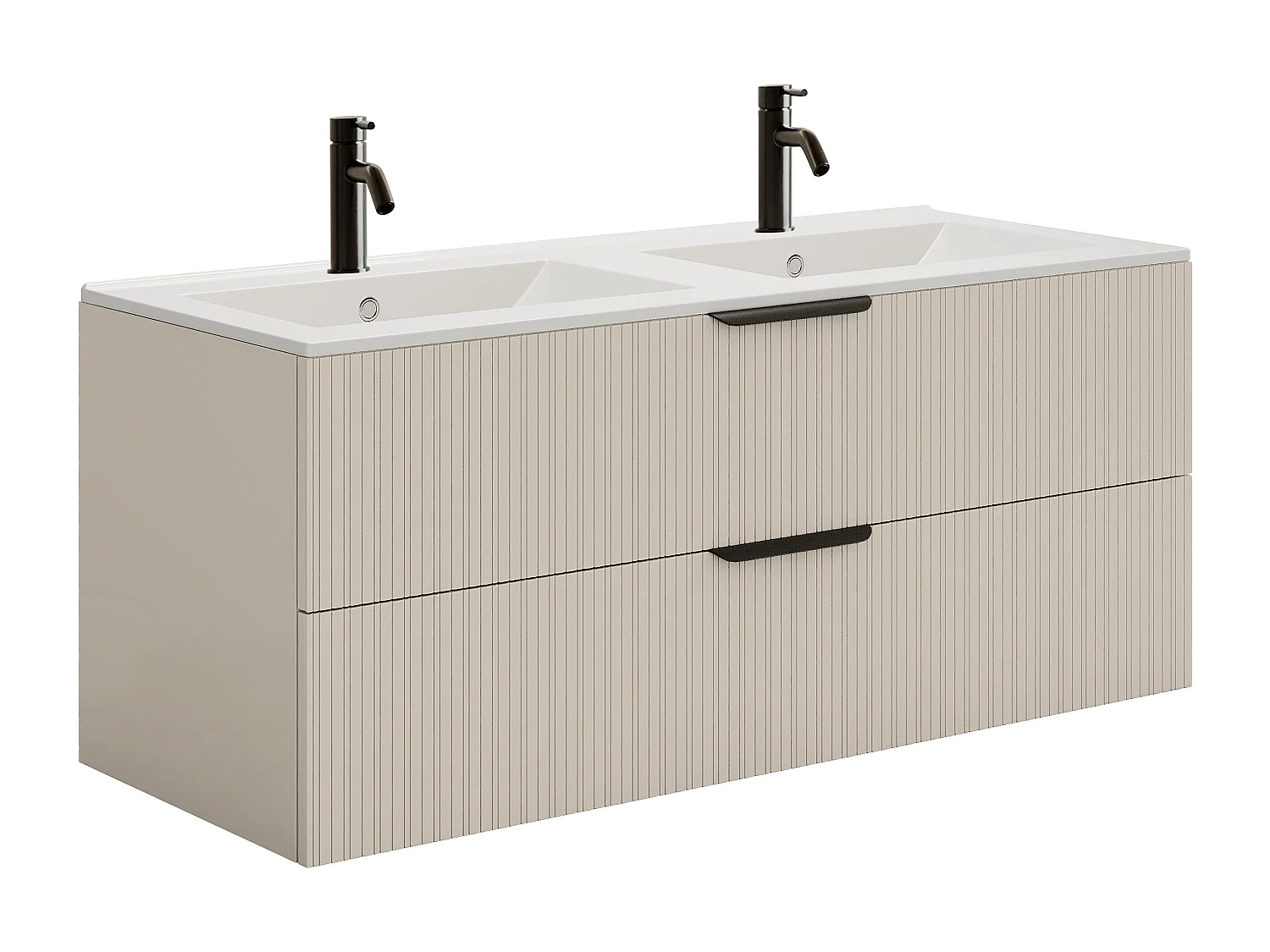 Mobile bagno sospeso con scanalature con lavabo ad incasso e rubinetto - Beige - 120 cm - DALIKO
