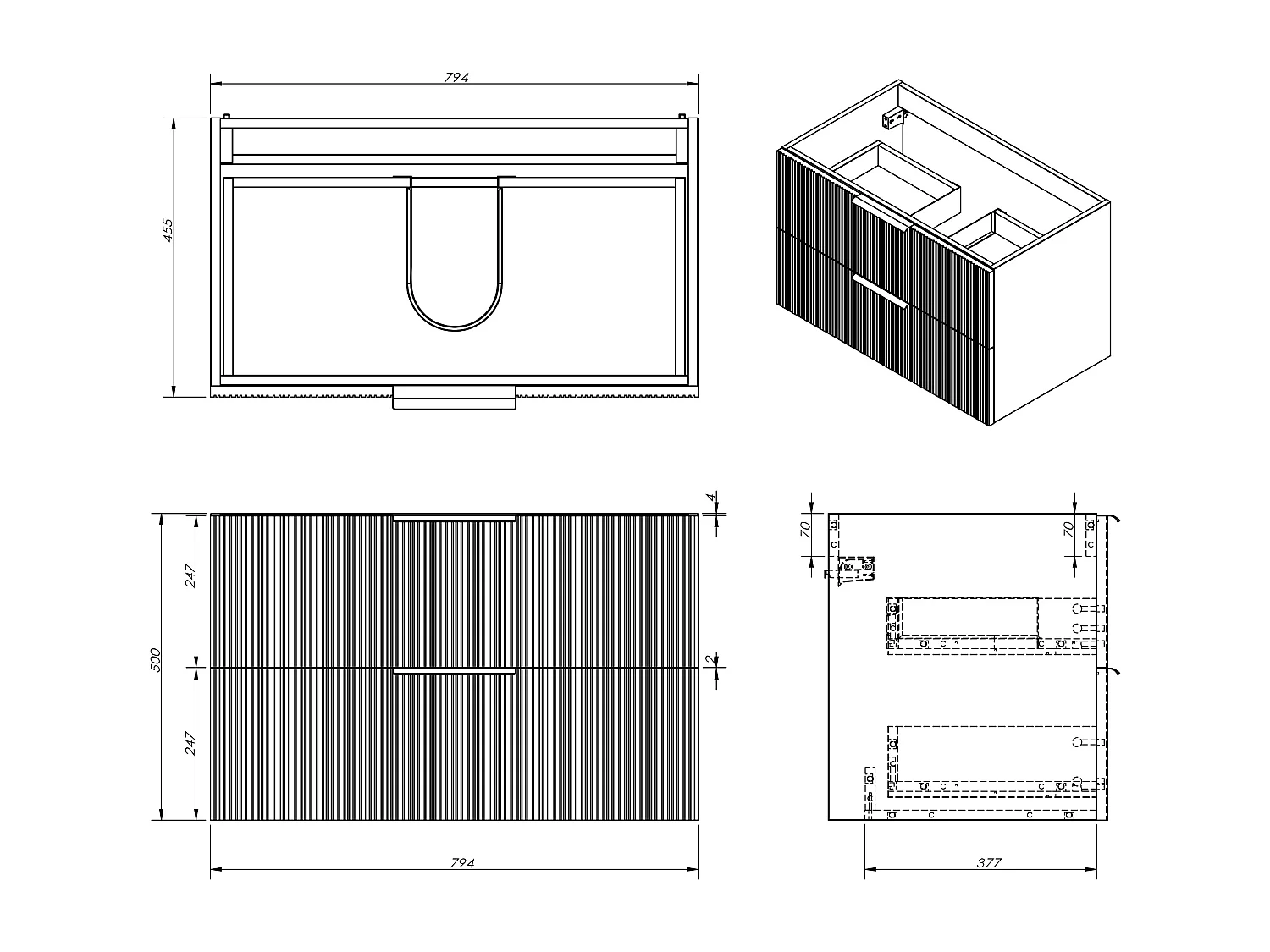 Meuble de salle de bain suspendu strié avec vasque à encastrer, colonne et robinet - Coloris beige - 80 cm - DALIKO