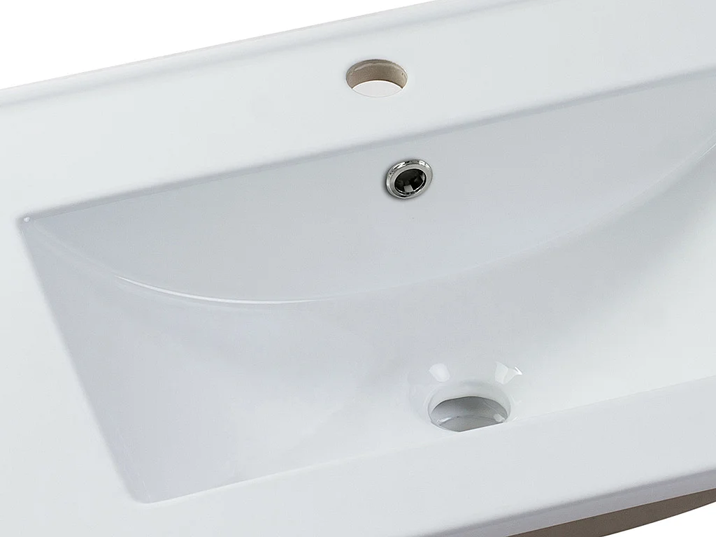 Meuble de salle de bain suspendu strié avec vasque à encastrer, colonne et robinet - Coloris beige - 80 cm - DALIKO