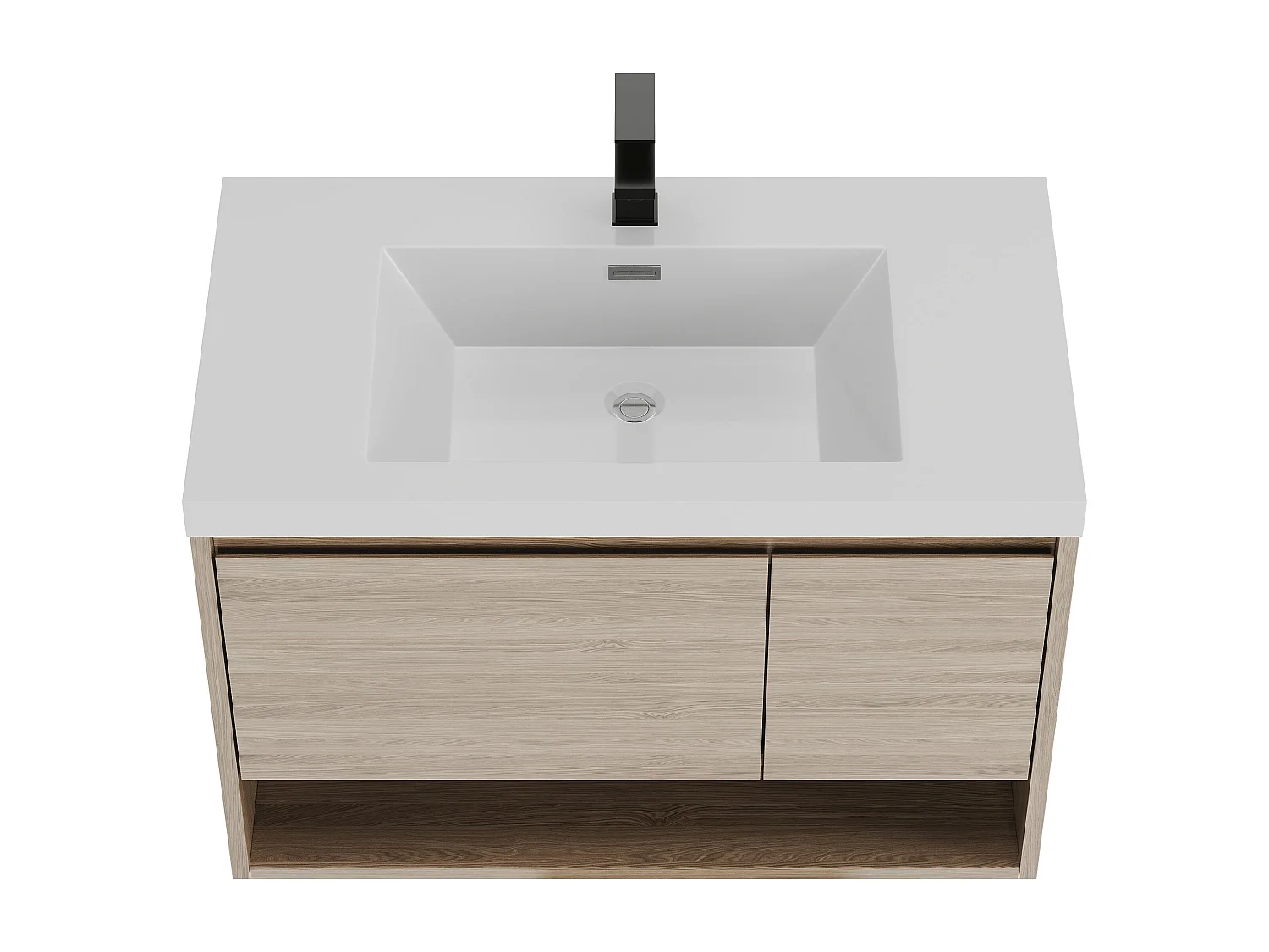 Meuble de salle de bain suspendu simple vasque coloris naturel clair avec robinet - 90 cm - PUJUKA