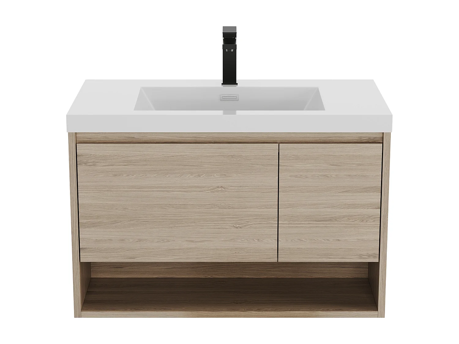 Mobile per bagno sospeso lavabo singolo 90 cm Naturale chiaro con rubinetto - PUJUKA
