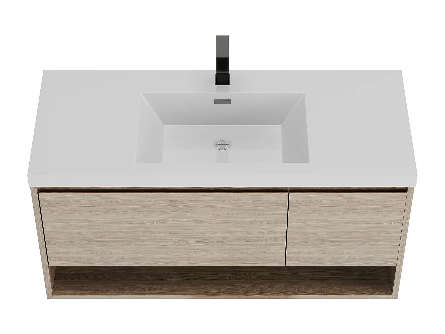 Meuble de salle de bain suspendu simple vasque coloris naturel clair avec robinet - 120 cm - PUJUKA