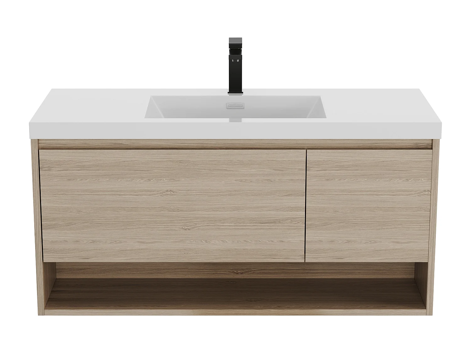 Meuble de salle de bain suspendu simple vasque coloris naturel clair avec robinet - 120 cm - PUJUKA