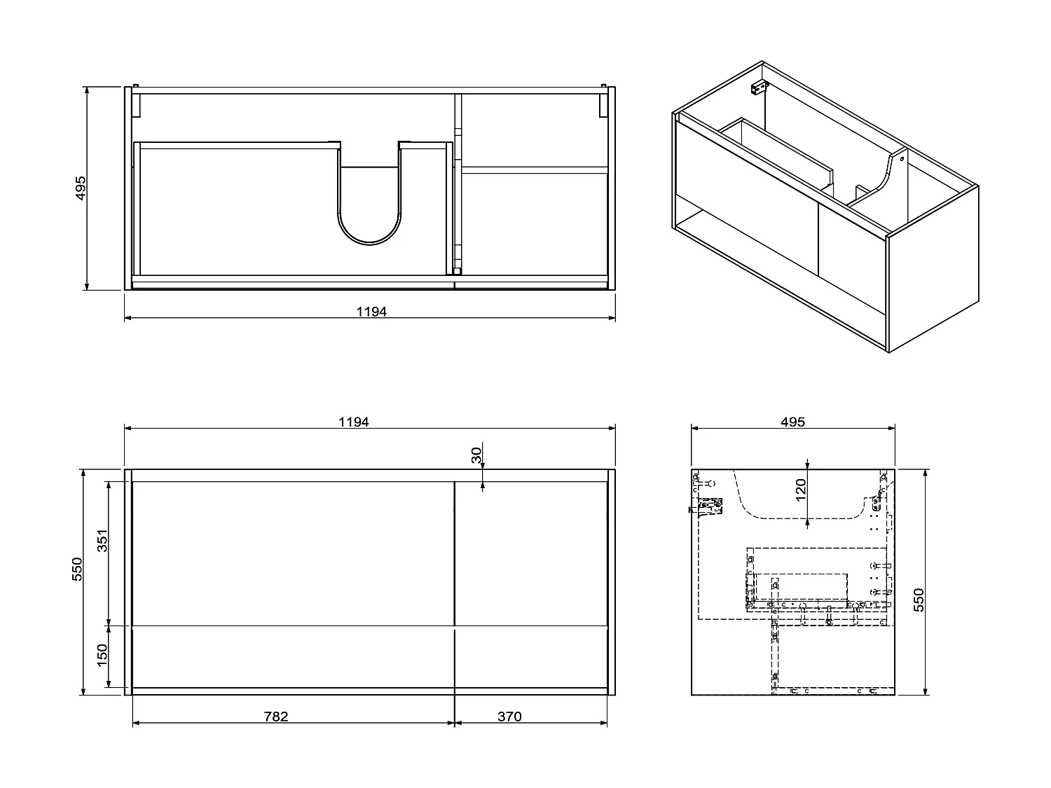 Mobile per bagno sospeso lavabo singolo 120 cm Naturale chiaro con rubinetto - PUJUKA