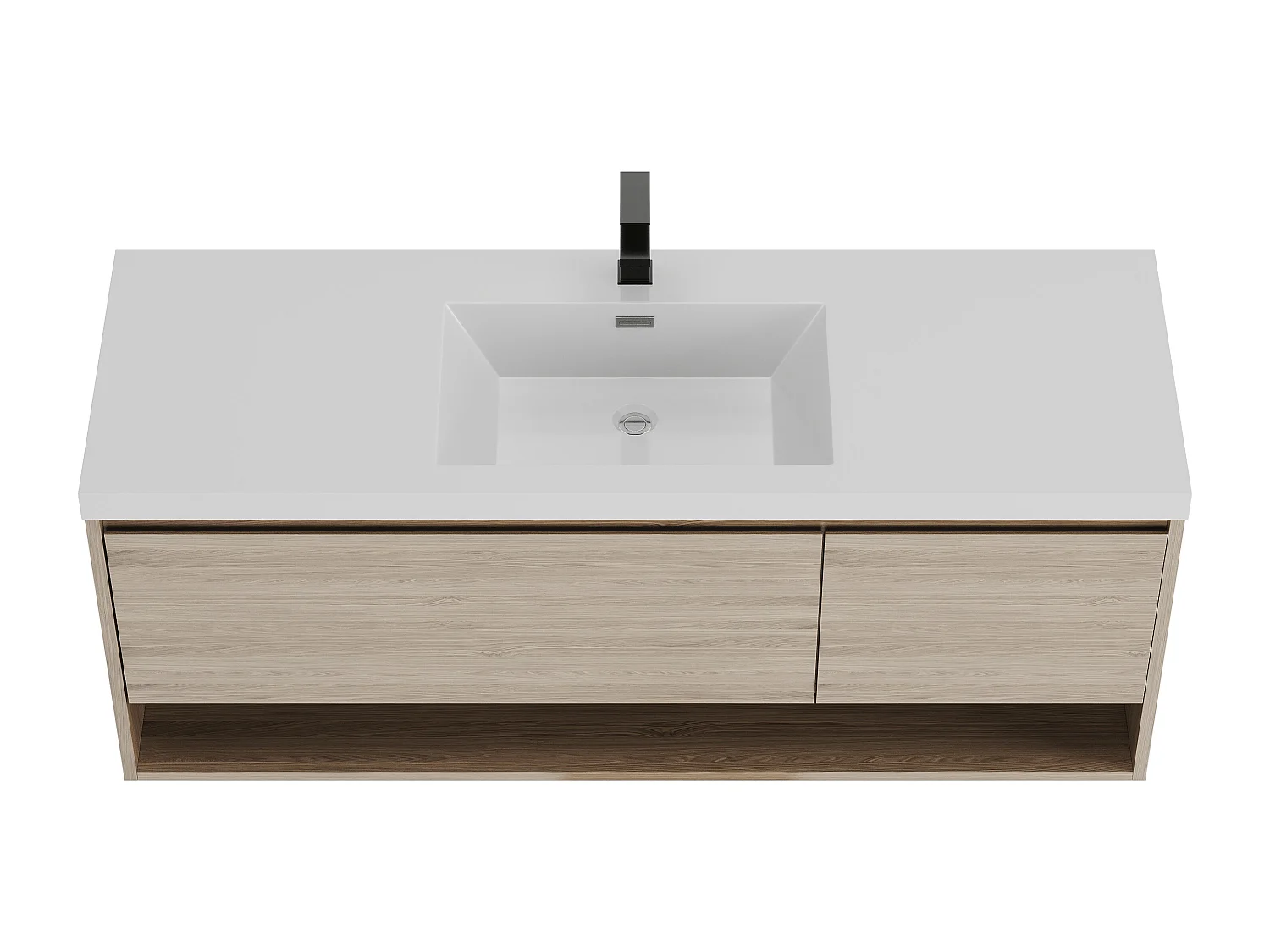 Meuble de salle de bain suspendu simple vasque coloris naturel clair avec robinet - 150 cm - PUJUKA