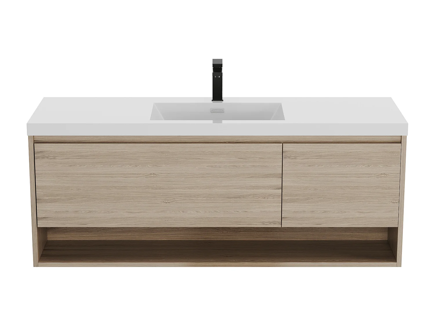 Mobile per bagno sospeso lavabo singolo 150 cm Naturale chiaro con rubinetto - PUJUKA