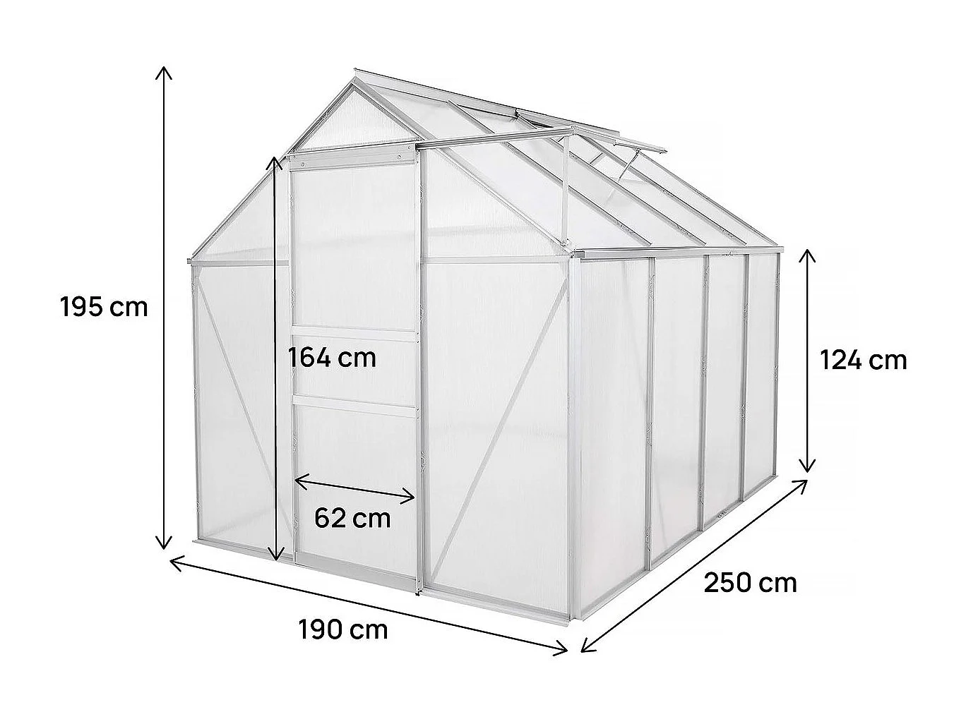 Serre jardin polycarbonate 250 x 190 x 195 cm "Basilic" - 4,75 m² - Gris