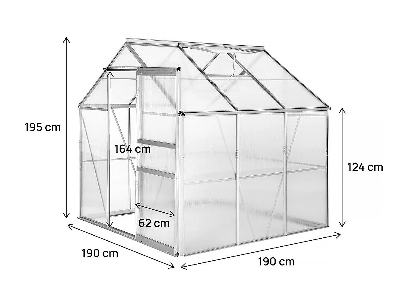 Serre jardin polycarbonate 190 x 190 x 195 cm "Basilic" - 3,61 m² - Gris