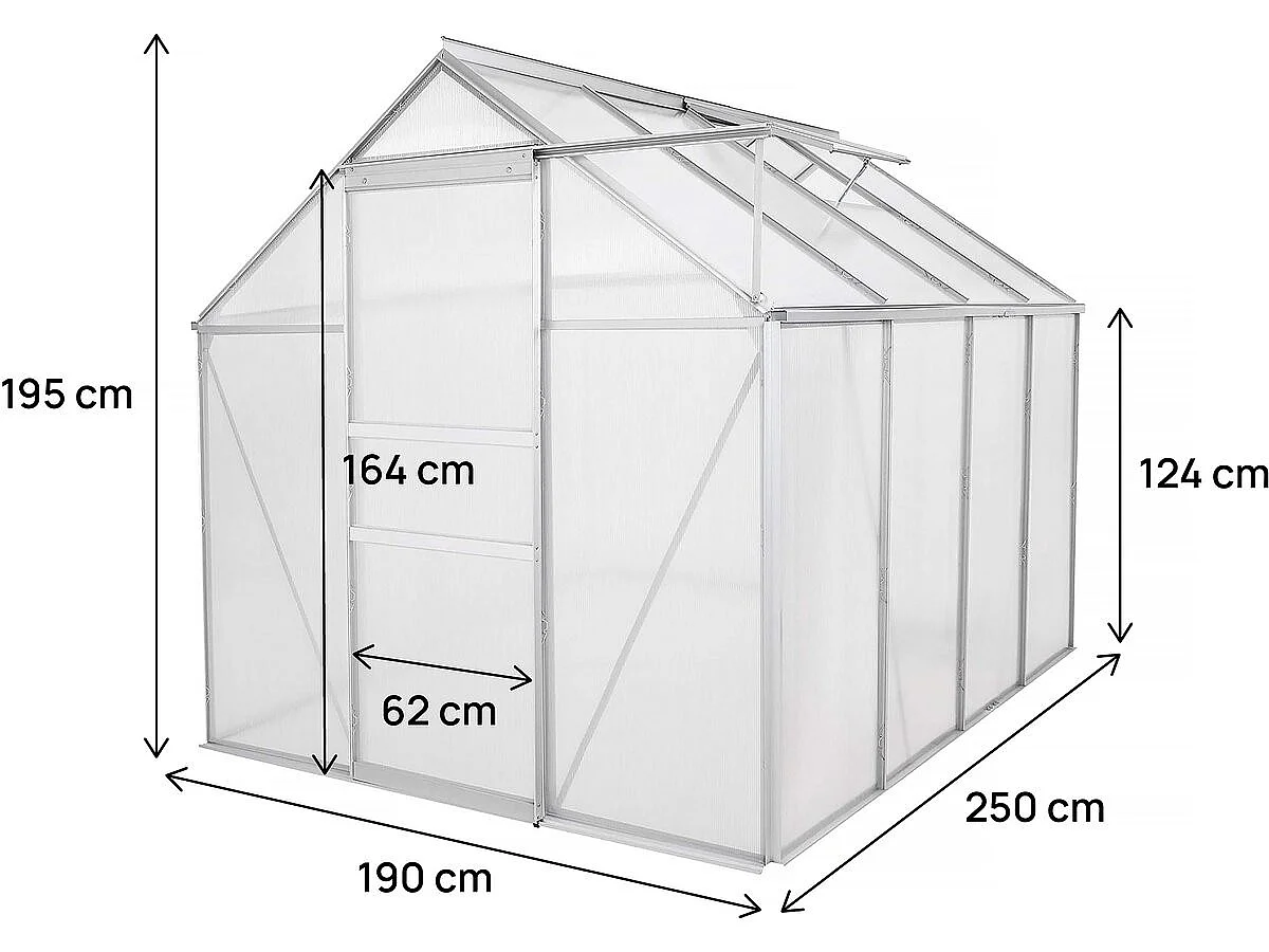 Serre jardin polycarbonate 310 x 190 x 195 cm "Basilic" - 5,89 m² - Gris