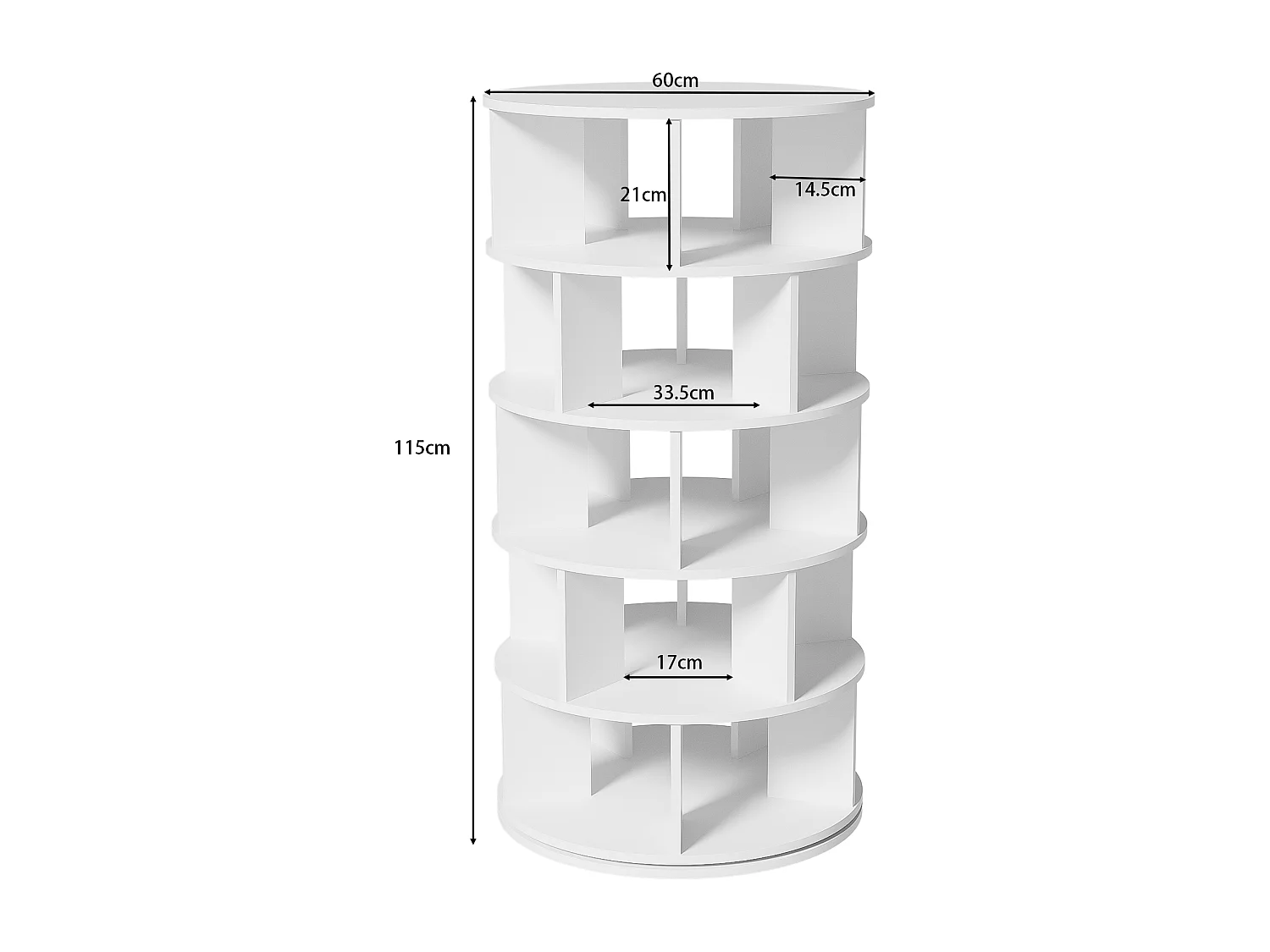 Meuble à chaussures pivotant avec 5 niveaux - Bois blanche ronde