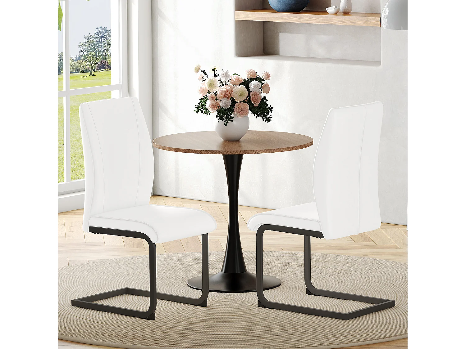 Lot de 2 chaises cantilever en simili cuir blanc - cadre en métal noir