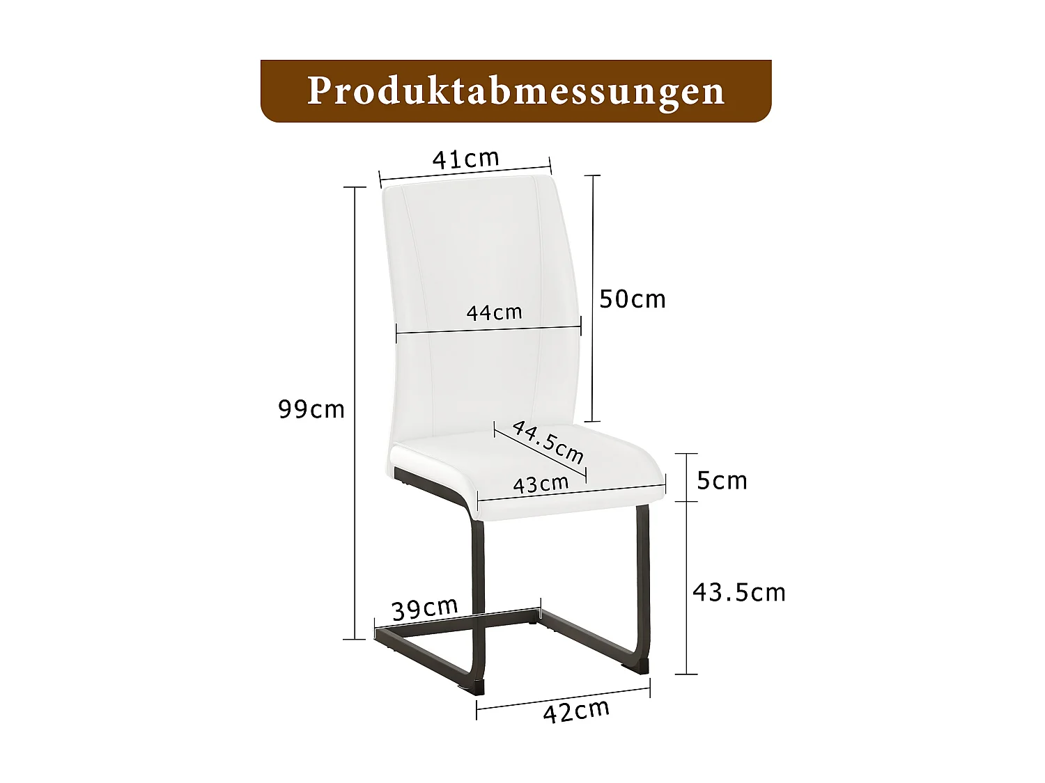 Lot de 2 chaises cantilever en simili cuir blanc - cadre en métal noir