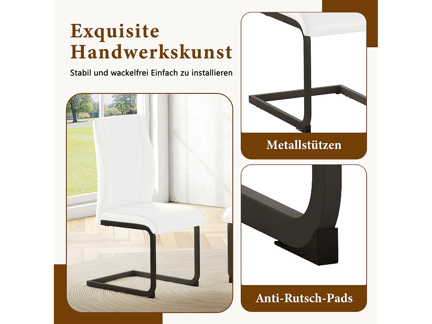 Lot de 2 chaises cantilever en simili cuir blanc - cadre en métal noir