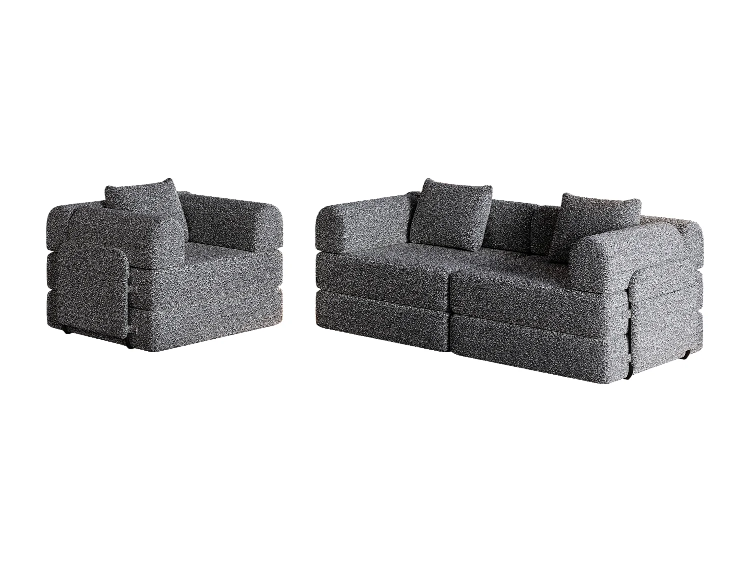 Canapé 3 places convertible express en tissu chenille gris -Combinaisons multiples