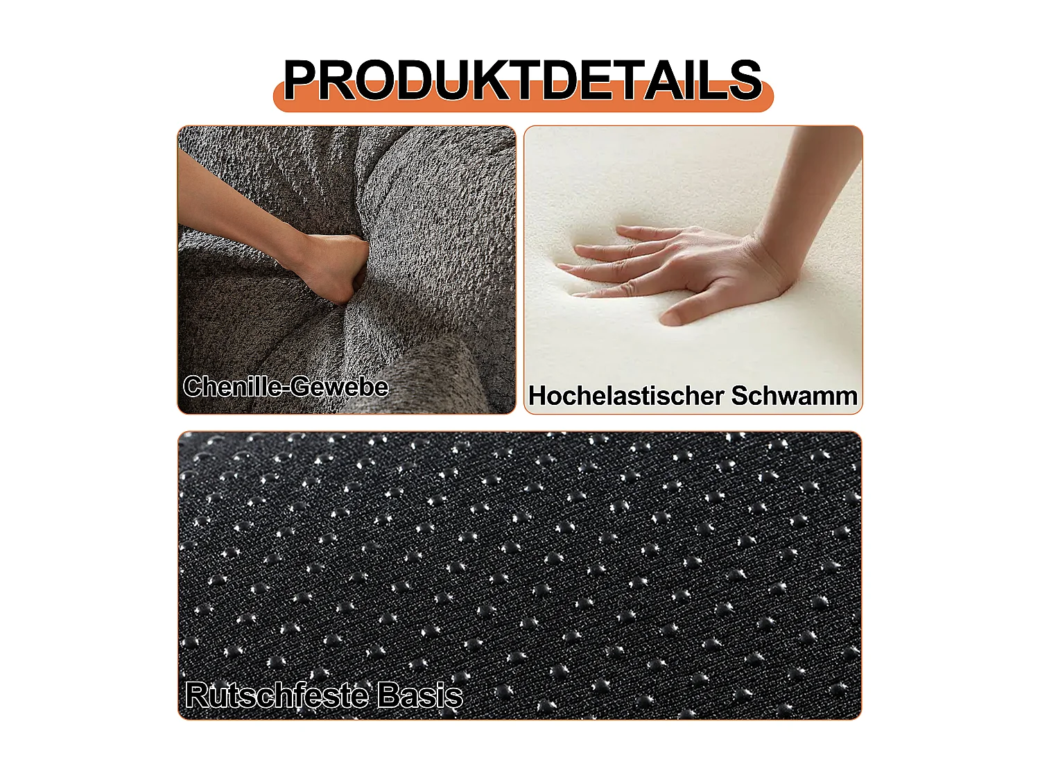 Canapé 3 places convertible express en tissu chenille gris -Combinaisons multiples