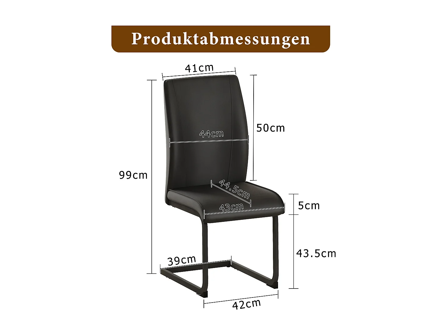 Lot de 2 chaises cantilever en simili cuir noir - cadre en métal noir