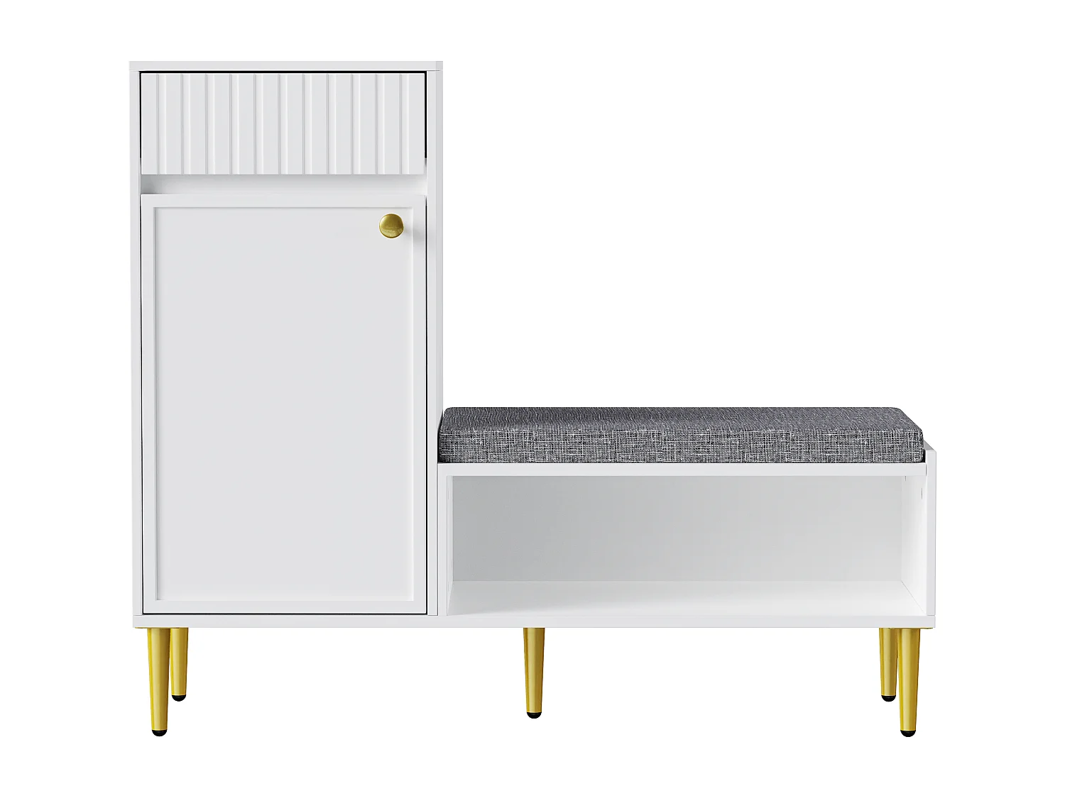 Meuble chaussures avec banc rembourré, porte et tiroir - Bois PB blanc