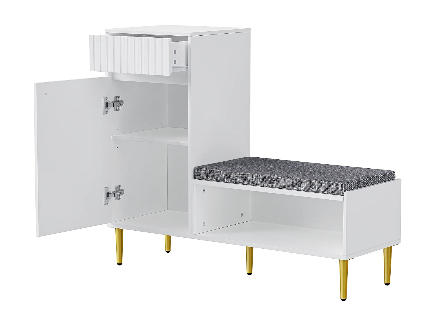 Meuble chaussures avec banc rembourré, porte et tiroir - Bois PB blanc