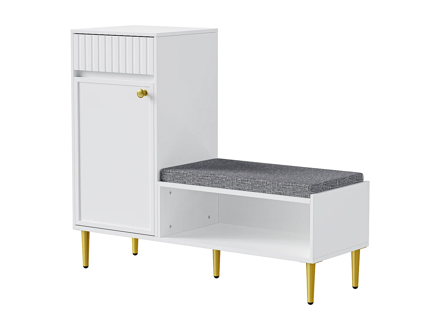 Meuble chaussures avec banc rembourré, porte et tiroir - Bois PB blanc