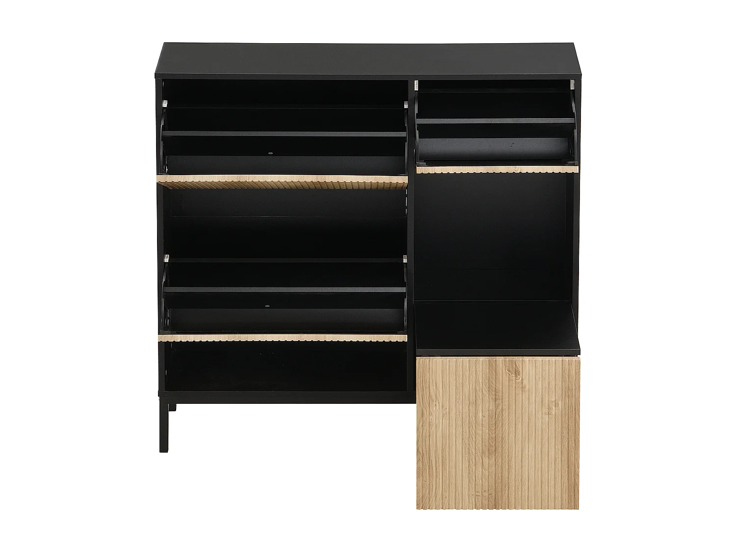 Meuble à chaussures avec 3 portes et banc dissimulée - Noir et naturel