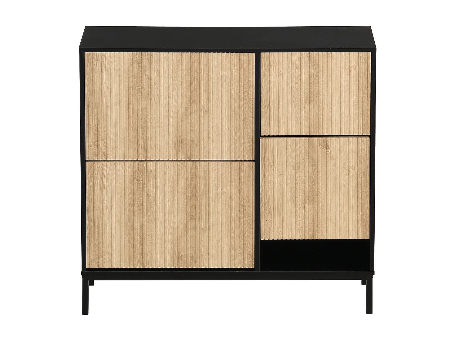 Meuble à chaussures avec 3 portes et banc dissimulée - Noir et naturel