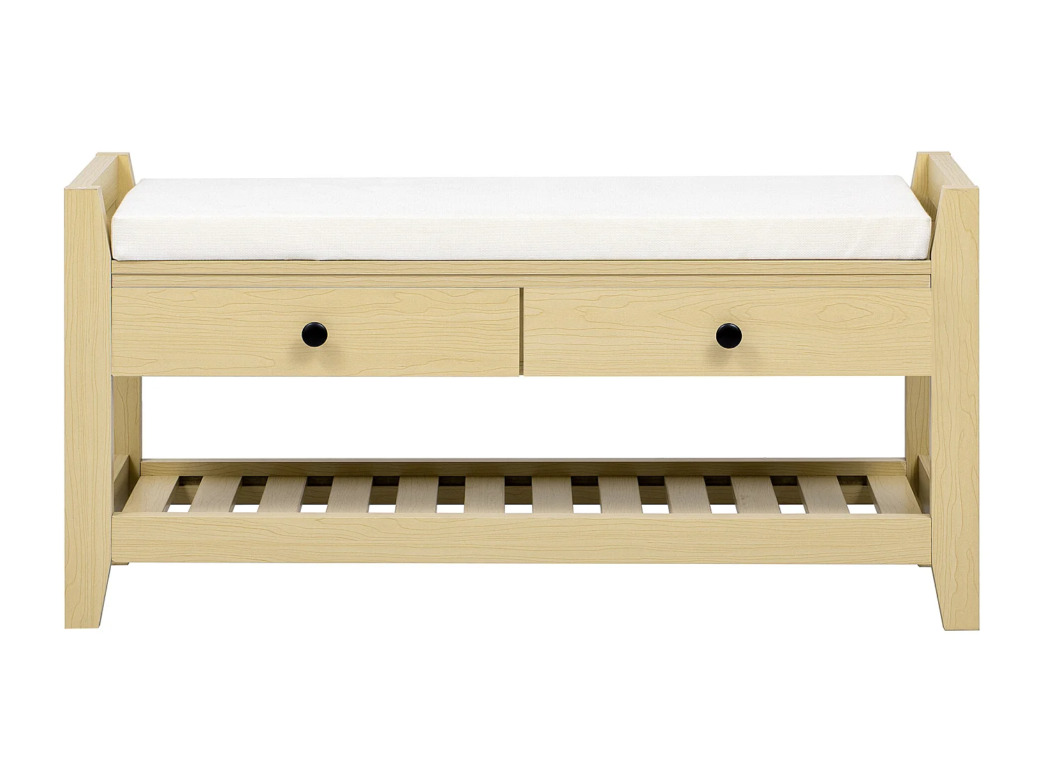 Meuble à chaussures avec 2 tiroirs et coussin - Bois MDF- Couleur naturel