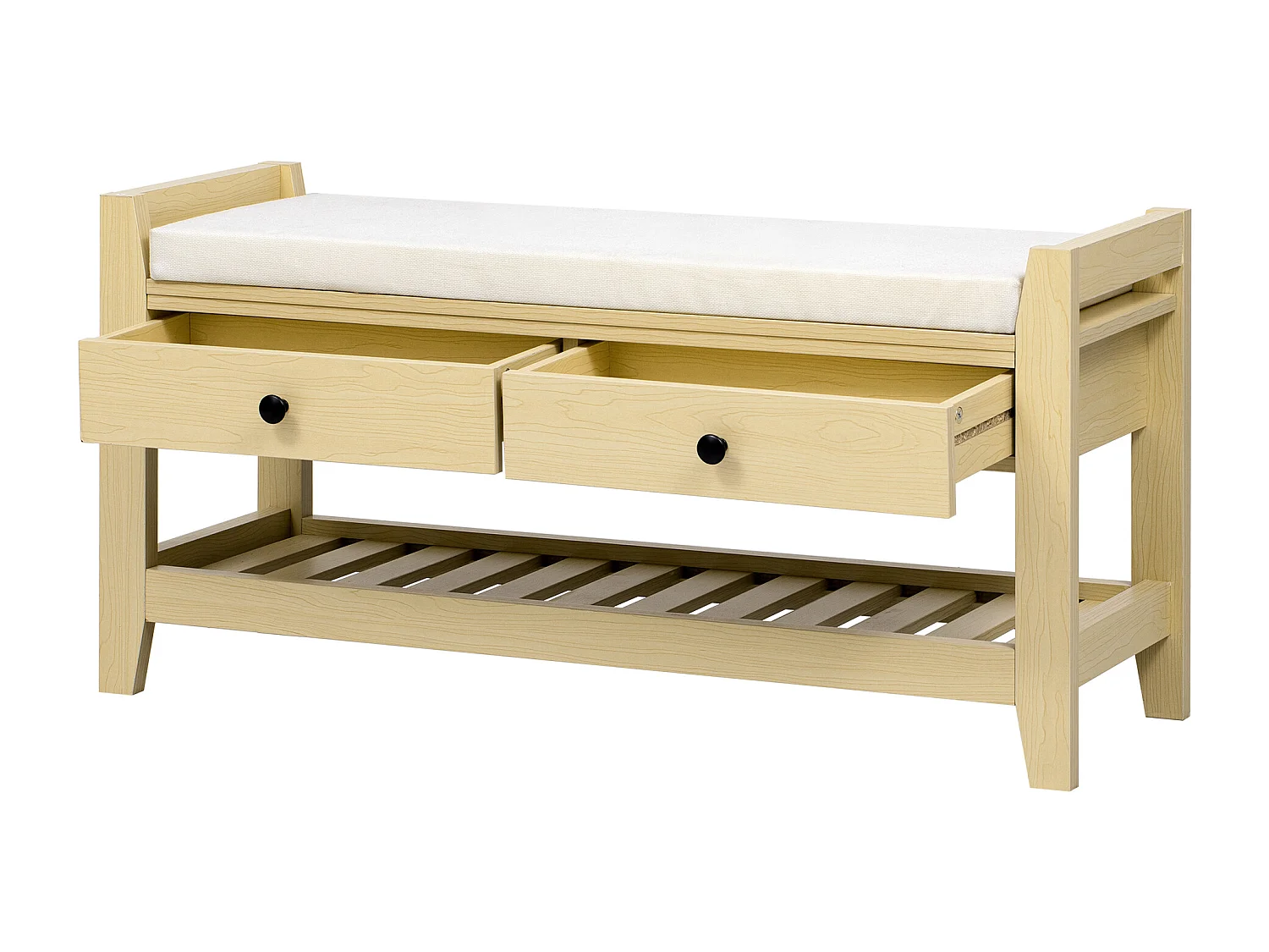 Meuble à chaussures avec 2 tiroirs et coussin - Bois MDF- Couleur naturel