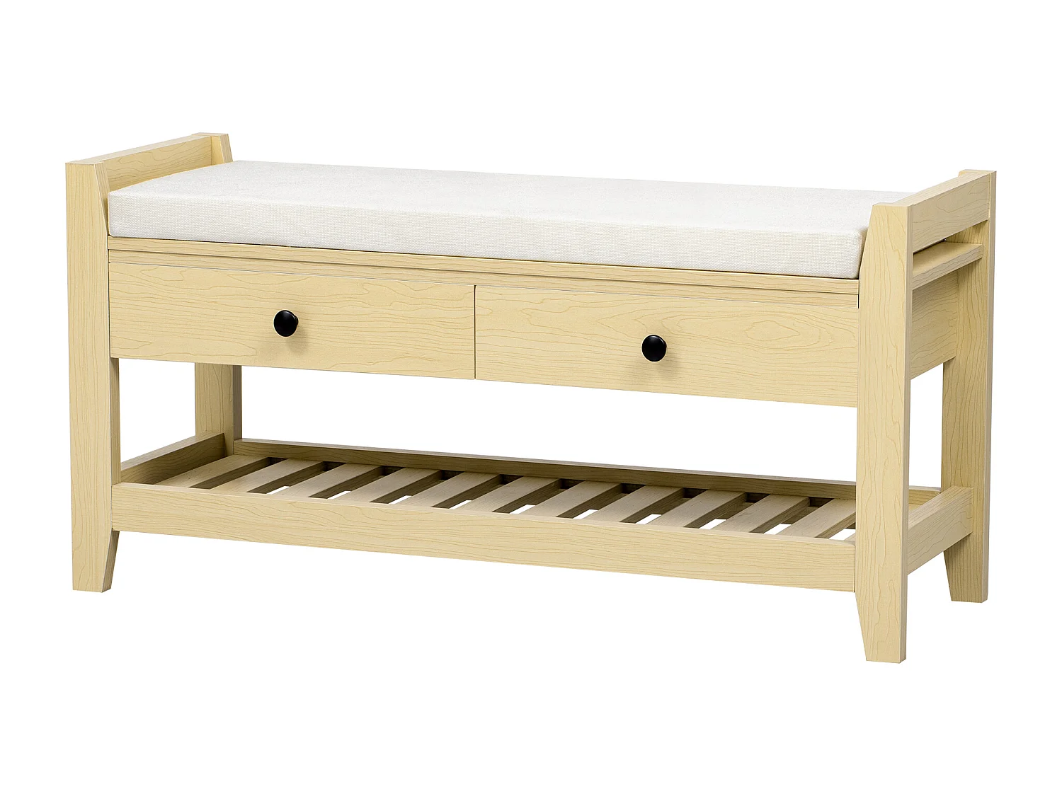 Meuble à chaussures avec 2 tiroirs et coussin - Bois MDF- Couleur naturel