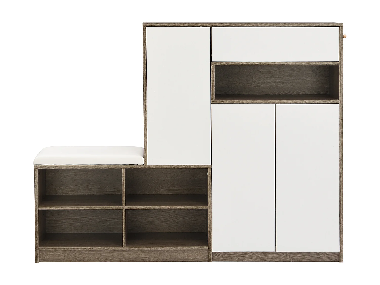 Meuble à chaussures avec 3 portes,1 tiroirs et banc rembourré - Bois PB - Blanc