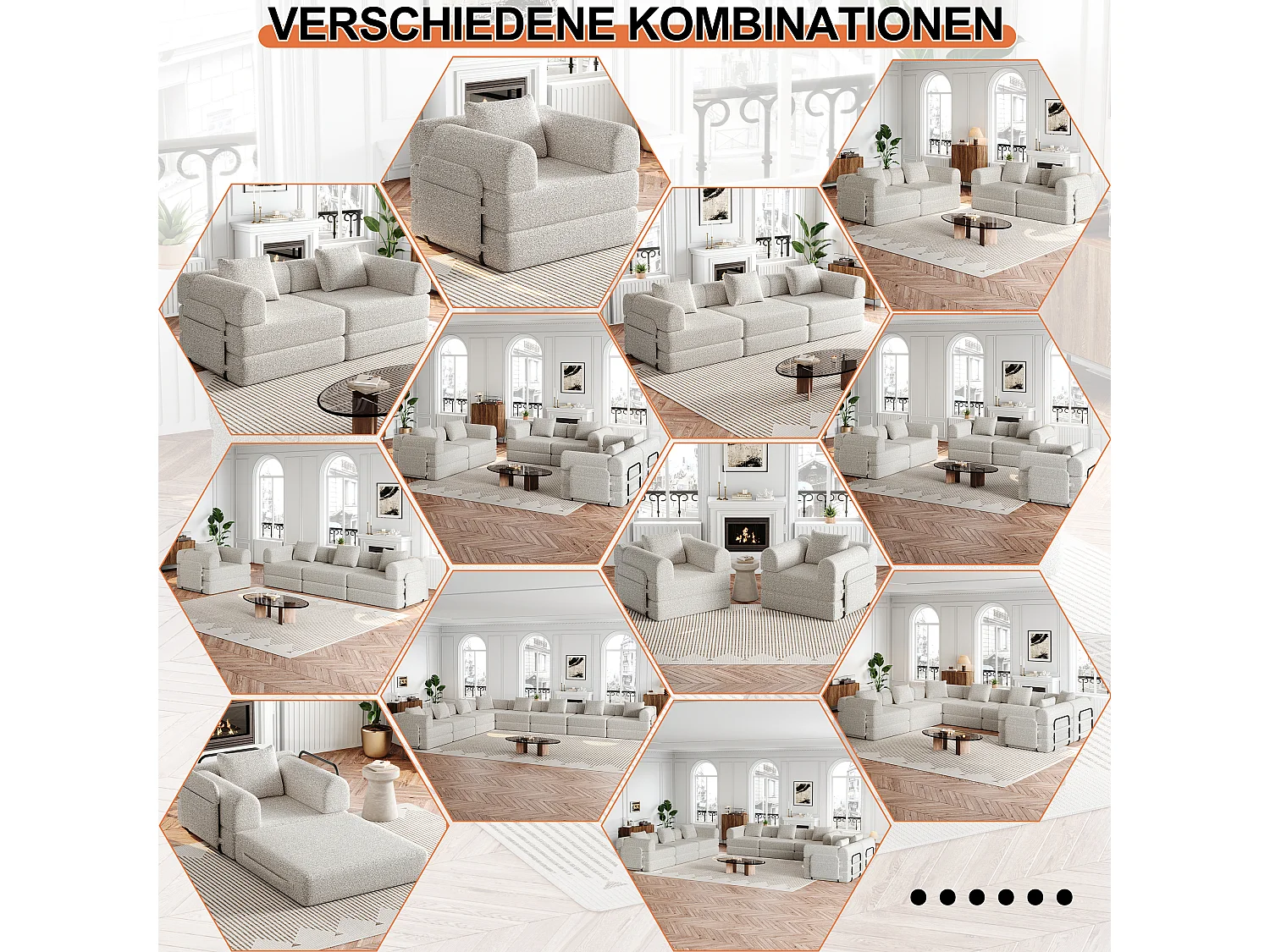 Canapé 3 places convertible express en tissu chenille kaki -Combinaisons multiples