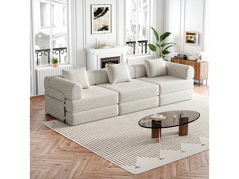 Canapé 3 places convertible express en tissu chenille kaki -Combinaisons multiples