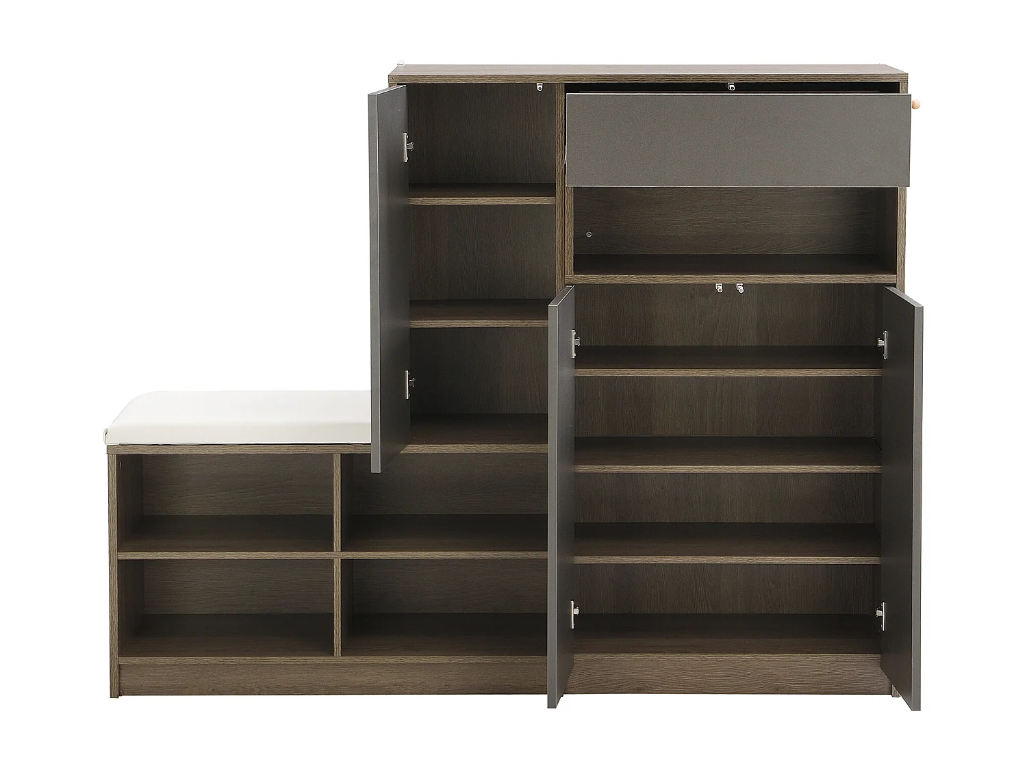 Meuble à chaussures avec 3 portes,1 tiroirs et banc rembourré - Bois PB - Gris