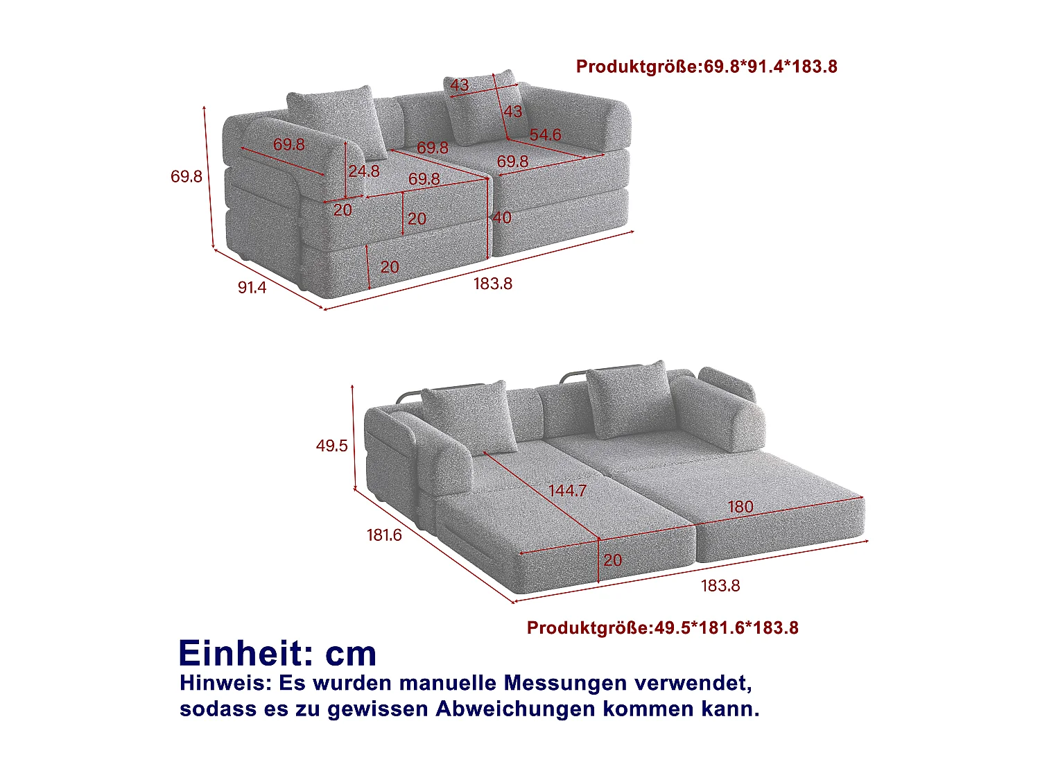 Canapé 2 places convertible express en tissu chenille noir -Combinaisons multiples