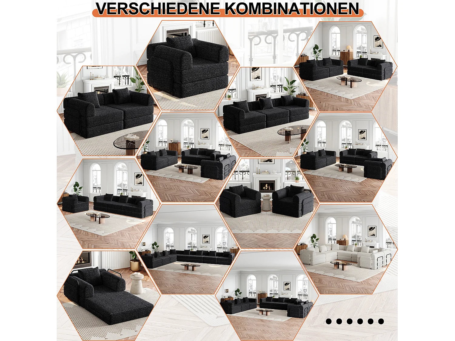 Canapé 2 places convertible express en tissu chenille noir -Combinaisons multiples