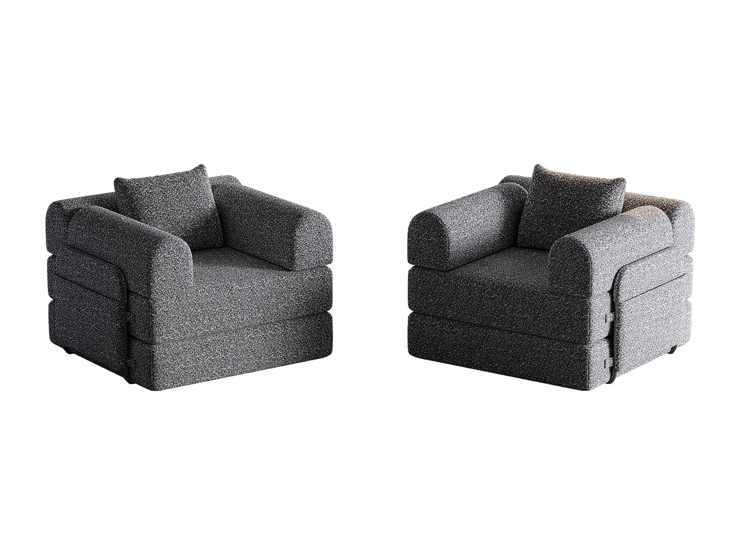 Canapé 2 places convertible express en tissu chenille gris -Combinaisons multiples